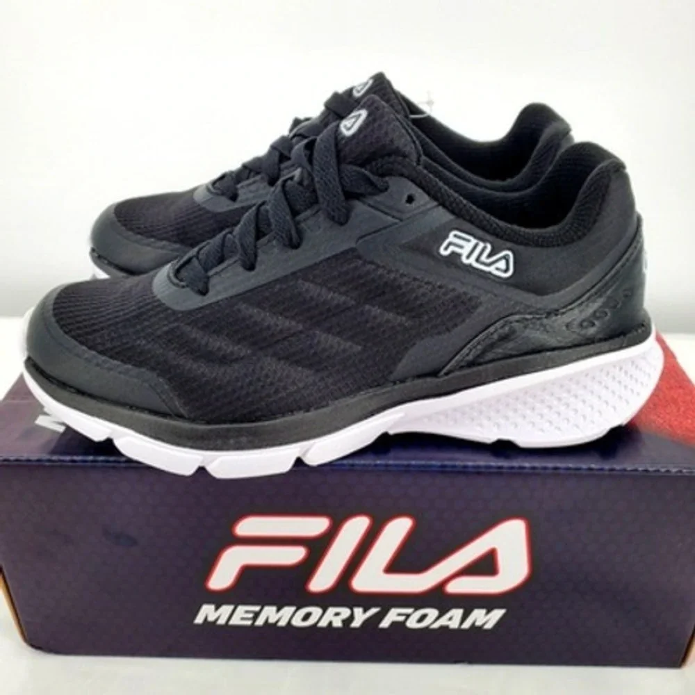 Fila Memory Core Foam Running Sneakers Womens 8.5 Black White‎ Lightweight New